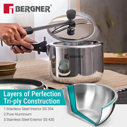 Argent Tri-Ply Inner Lid Pressure Cooker | Stainless Steel | Fast & Even Cooking