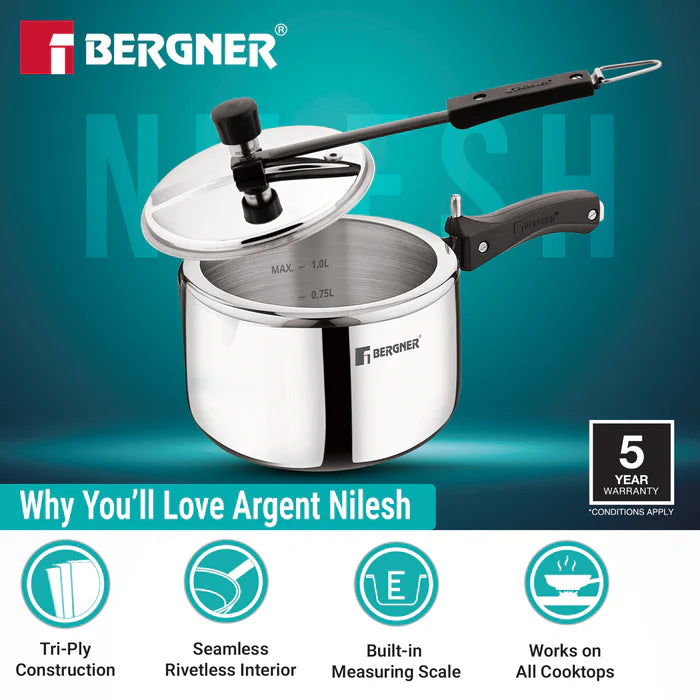 Argent Tri-Ply Inner Lid Pressure Cooker | Stainless Steel | Fast & Even Cooking