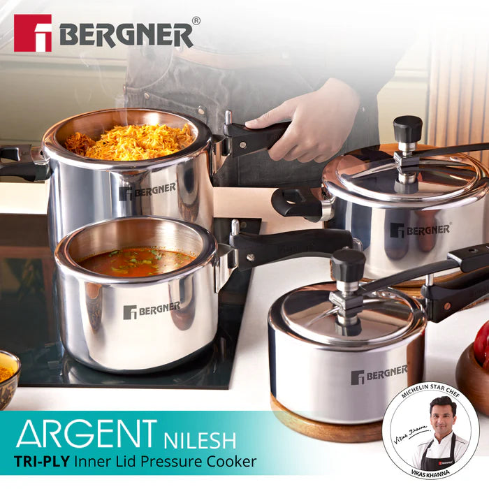 Argent Tri-Ply Inner Lid Pressure Cooker | Stainless Steel | Fast & Even Cooking