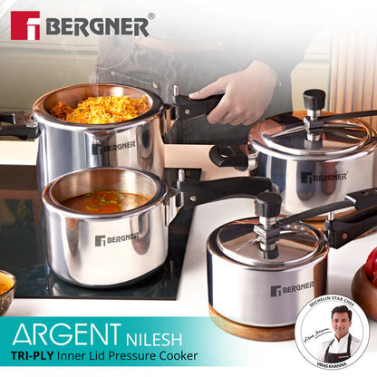 Argent Tri-Ply Inner Lid Pressure Cooker | Stainless Steel | Fast & Even Cooking
