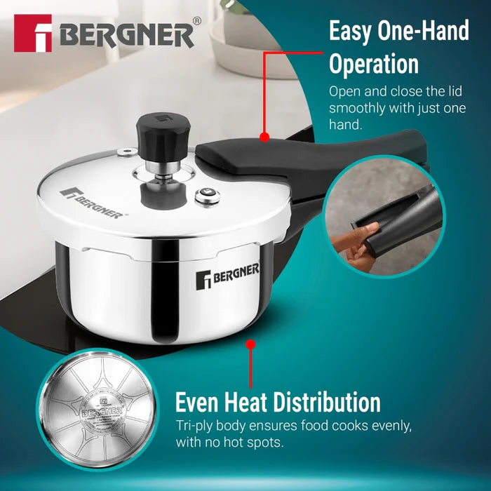 Argent Classic Triply Outer Lid Pressure Cooker 1 L | Induction & Gas Compatible