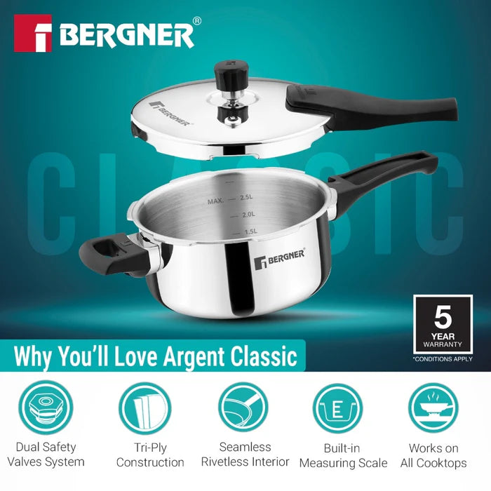 Argent Classic Triply Pressure Pan | Outer Lid | Even Heat Distribution
