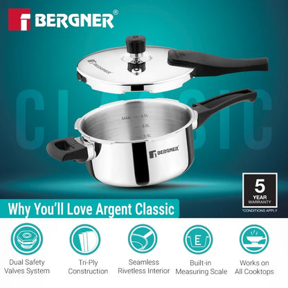 Argent Classic Triply Pressure Pan | Outer Lid | Even Heat Distribution