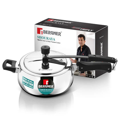 Shouraya Tri-Ply Stainless Steel Inner Lid Belly Pressure Cooker 5 L | Rivetless Technology | Even & Faster Heating | ISI Certified | Toxin-Free | Gas & Induction Compatible