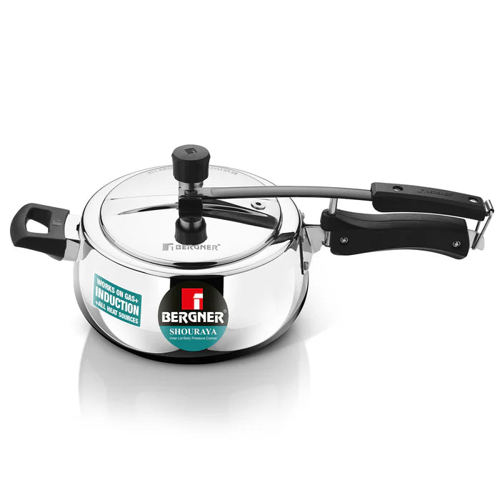 Shouraya Tri-Ply Stainless Steel Inner Lid Belly Pressure Cooker 5 L | Rivetless Technology | Even & Faster Heating | ISI Certified | Toxin-Free | Gas & Induction Compatible