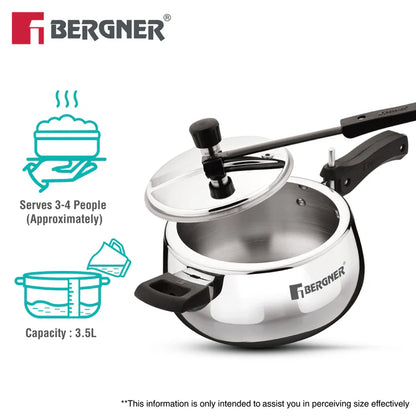 Shouraya TriPly Stainless Steel Inner Lid Belly Pressure Cooker 3.5 L | Rivetless Technology | Even & Faster Heating | ISI Certified | Toxin-Free | Gas & Induction Compatible