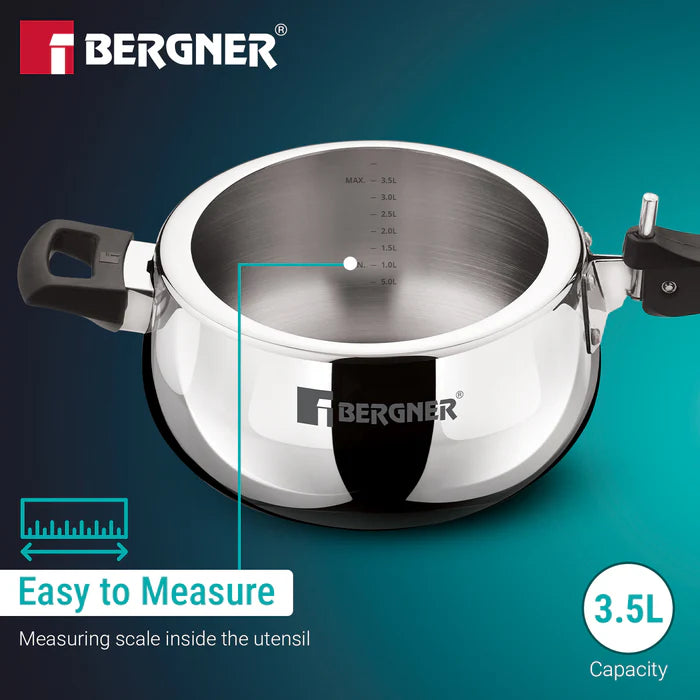 Shouraya Tri-Ply Stainless Steel Inner Lid Belly Pressure Cooker 5 L | Rivetless Technology | Even & Faster Heating | ISI Certified | Toxin-Free | Gas & Induction Compatible