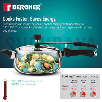 Shouraya TriPly Stainless Steel Inner Lid Belly Pressure Cooker 3.5 L | Rivetless Technology | Even & Faster Heating | ISI Certified | Toxin-Free | Gas & Induction Compatible