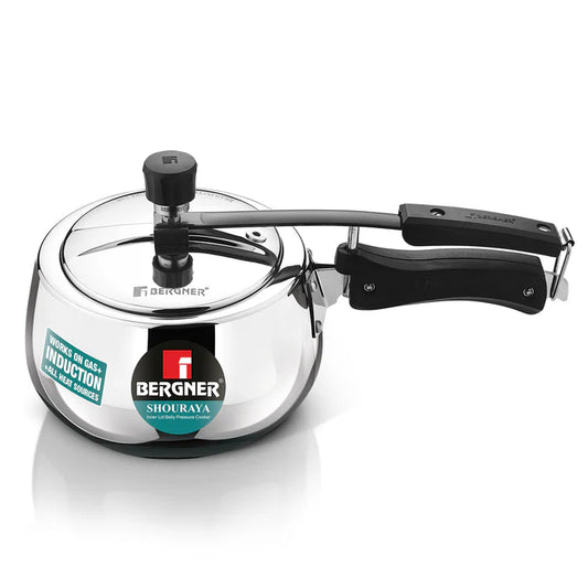 Shouraya TriPly Stainless Steel Inner Lid Belly Pressure Cooker 2.5 L | Rivetless Technology | Even & Fast Heating | ISI Certified | Gas & Induction Compatible
