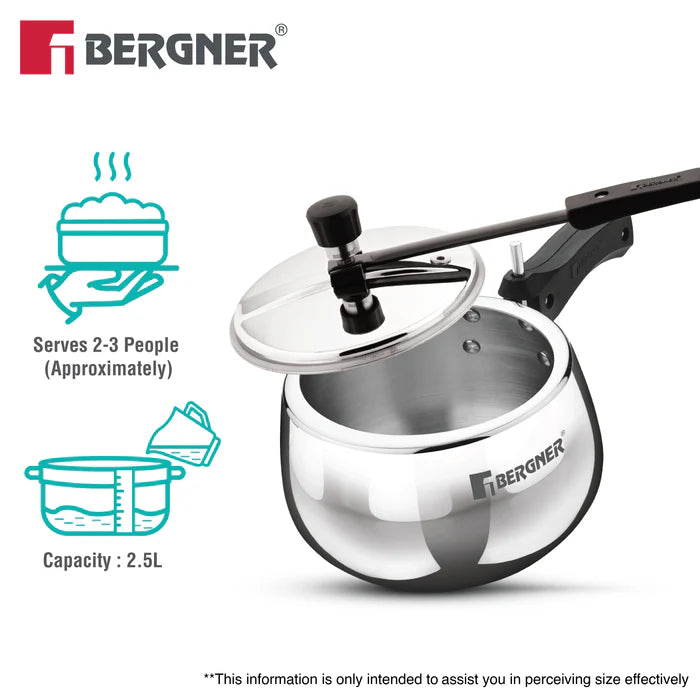 Shouraya TriPly Stainless Steel Inner Lid Belly Pressure Cooker 2.5 L | Rivetless Technology | Even & Fast Heating | ISI Certified | Gas & Induction Compatible