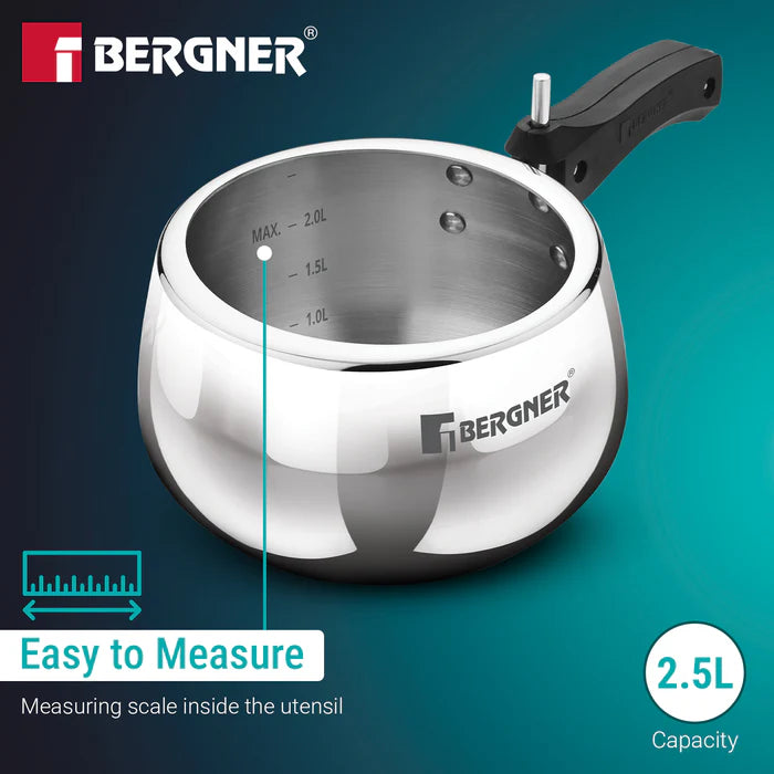 Shouraya TriPly Stainless Steel Inner Lid Belly Pressure Cooker 2.5 L | Rivetless Technology | Even & Fast Heating | ISI Certified | Gas & Induction Compatible