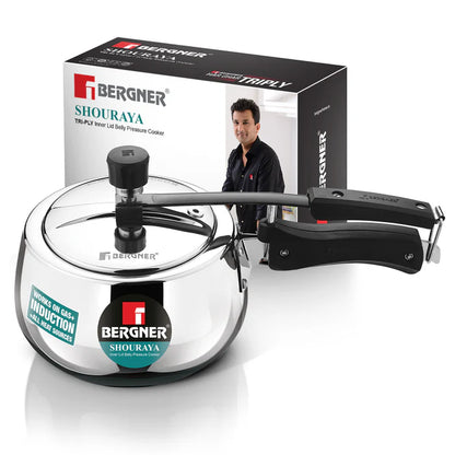 Shouraya TriPly Stainless Steel Inner Lid Pressure Cooker 1.5 L | Belly Shape | Induction & Gas Ready
