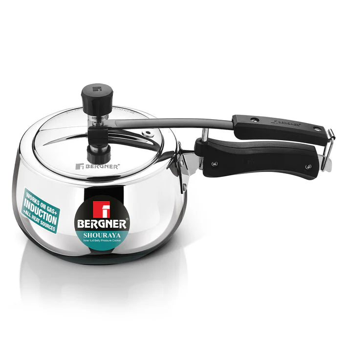 Shouraya TriPly Stainless Steel Inner Lid Pressure Cooker 1.5 L | Belly Shape | Induction & Gas Ready