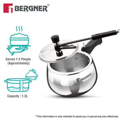 Shouraya TriPly Stainless Steel Inner Lid Pressure Cooker 1.5 L | Belly Shape | Induction & Gas Ready