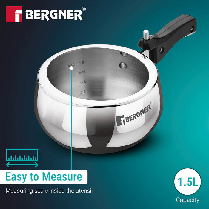 Shouraya TriPly Stainless Steel Inner Lid Pressure Cooker 1.5 L | Belly Shape | Induction & Gas Ready