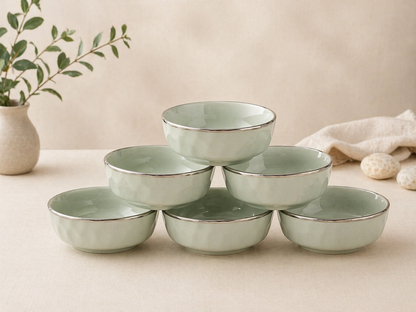 Tachiso Minimal Sage Green Bowl Set – Premium Ceramic Serving Bowls (Set of 6)