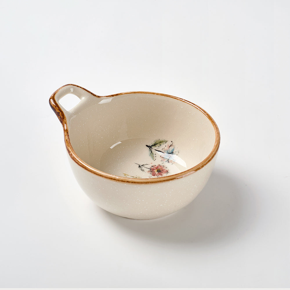 Delicate Wildflower Ceramic Bowls with Gold Rim and Handle