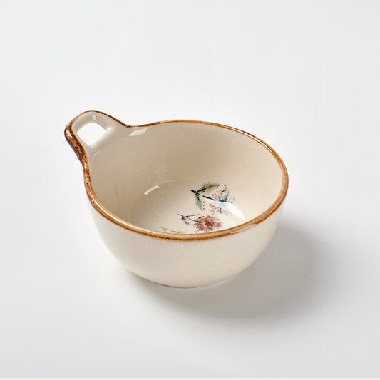 Delicate Wildflower Ceramic Bowls with Gold Rim and Handle
