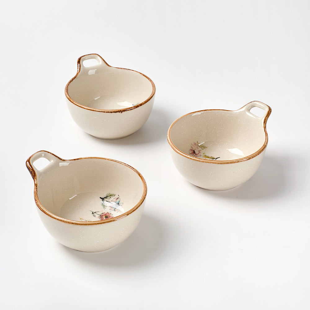 Delicate Wildflower Ceramic Bowls with Gold Rim and Handle