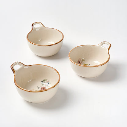 Delicate Wildflower Ceramic Bowls with Gold Rim and Handle