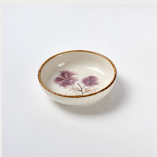 Delicate Flower Ceramic Bowls with Gold Rim
