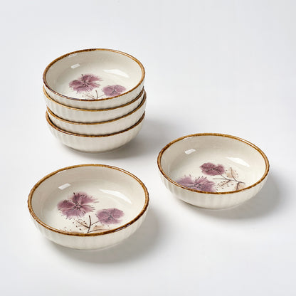 Delicate Flower Ceramic Bowls with Gold Rim