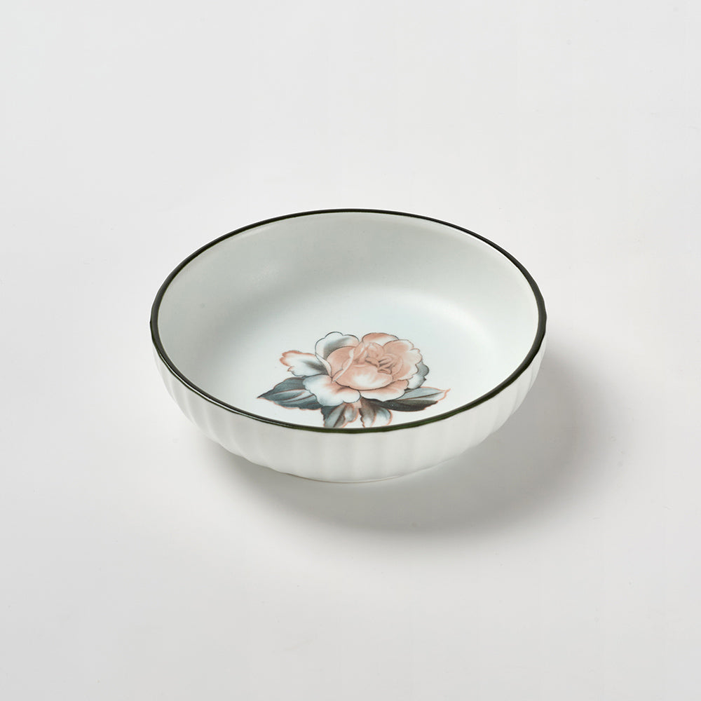 Vintage Rose Pattern Ceramic Bowl Set with Dark Rim