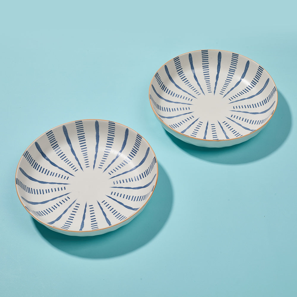 Hand-Painted Blue Stripe Ceramic Plate