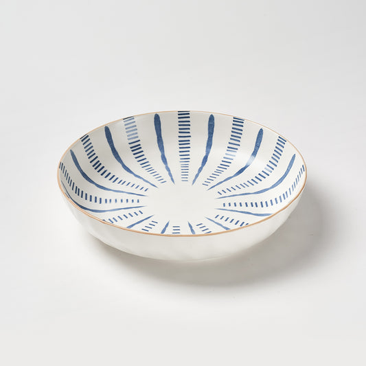 Hand-Painted Blue Stripe Ceramic Plate