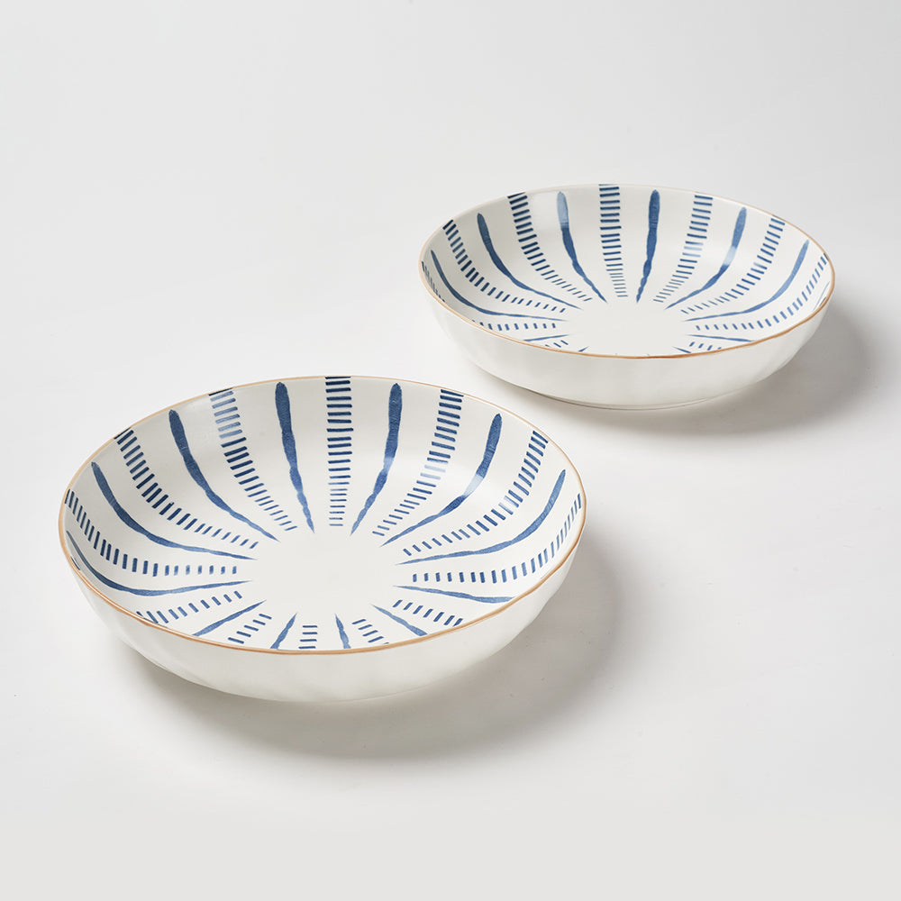 Hand-Painted Blue Stripe Ceramic Plate