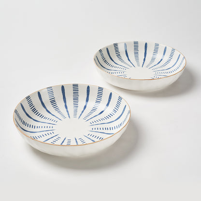 Hand-Painted Blue Stripe Ceramic Plate