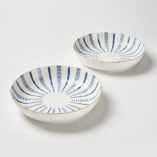 Hand-Painted Blue Stripe Ceramic Plate