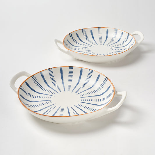 Artisan Blue Stripe Design Ceramic Serving Set