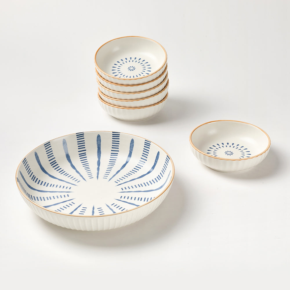 Classic Blue Border Pattern Ceramic Bowl Set