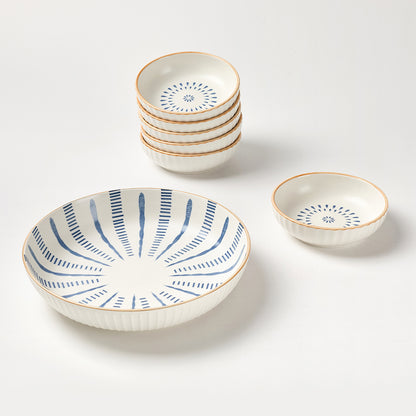 Classic Blue Border Pattern Ceramic Bowl Set