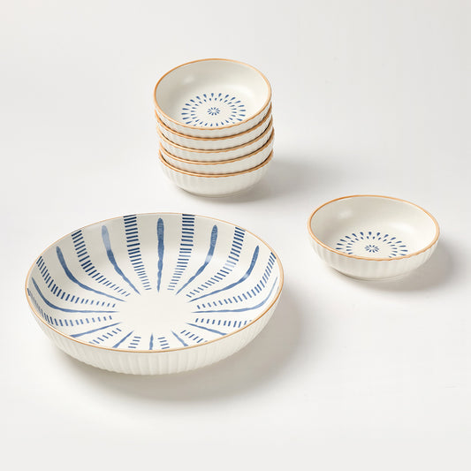 Classic Blue Border Pattern Ceramic Bowl Set