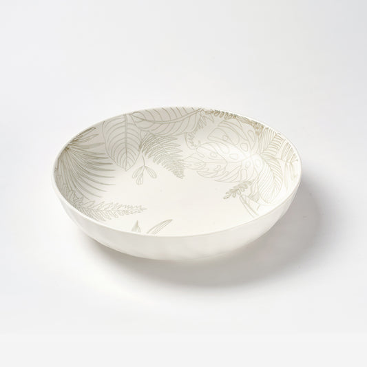White Ceramic Plates with Raised Palm Leaf Design