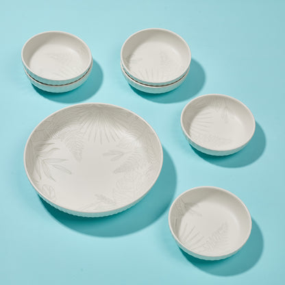 Embossed Tropical Leaf Ceramic Bowl Set
