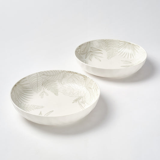 White Ceramic Plates with Raised Palm Leaf Design