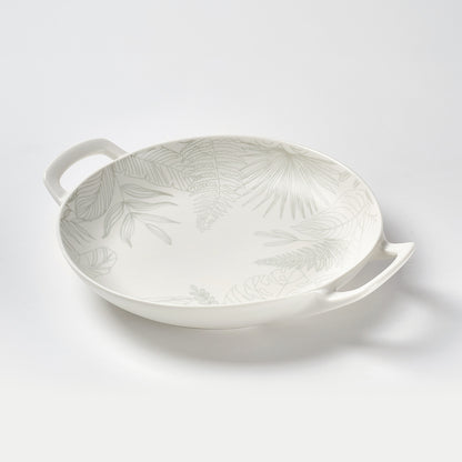 Embossed Tropical Leaf Ceramic Serving Dishes with Handles