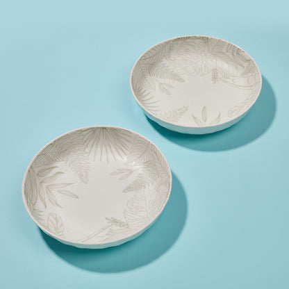 White Ceramic Plates with Raised Palm Leaf Design