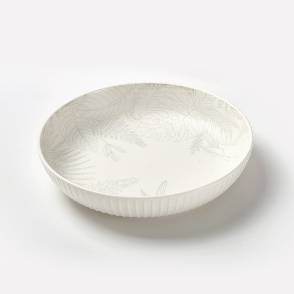 Embossed Tropical Leaf Ceramic Bowl Set