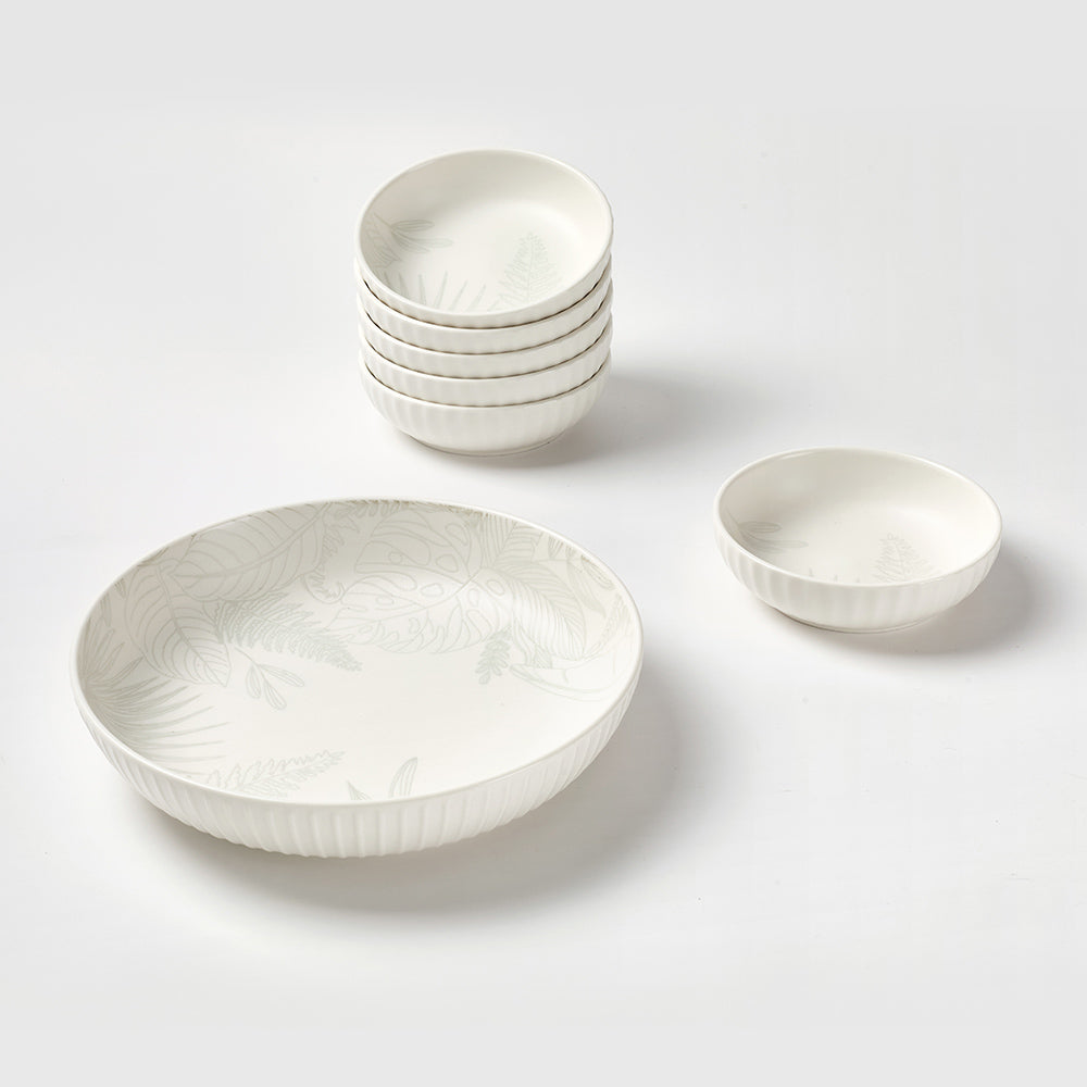 Embossed Tropical Leaf Ceramic Bowl Set