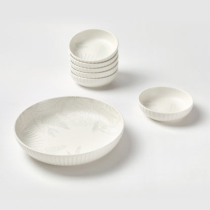 Embossed Tropical Leaf Ceramic Bowl Set