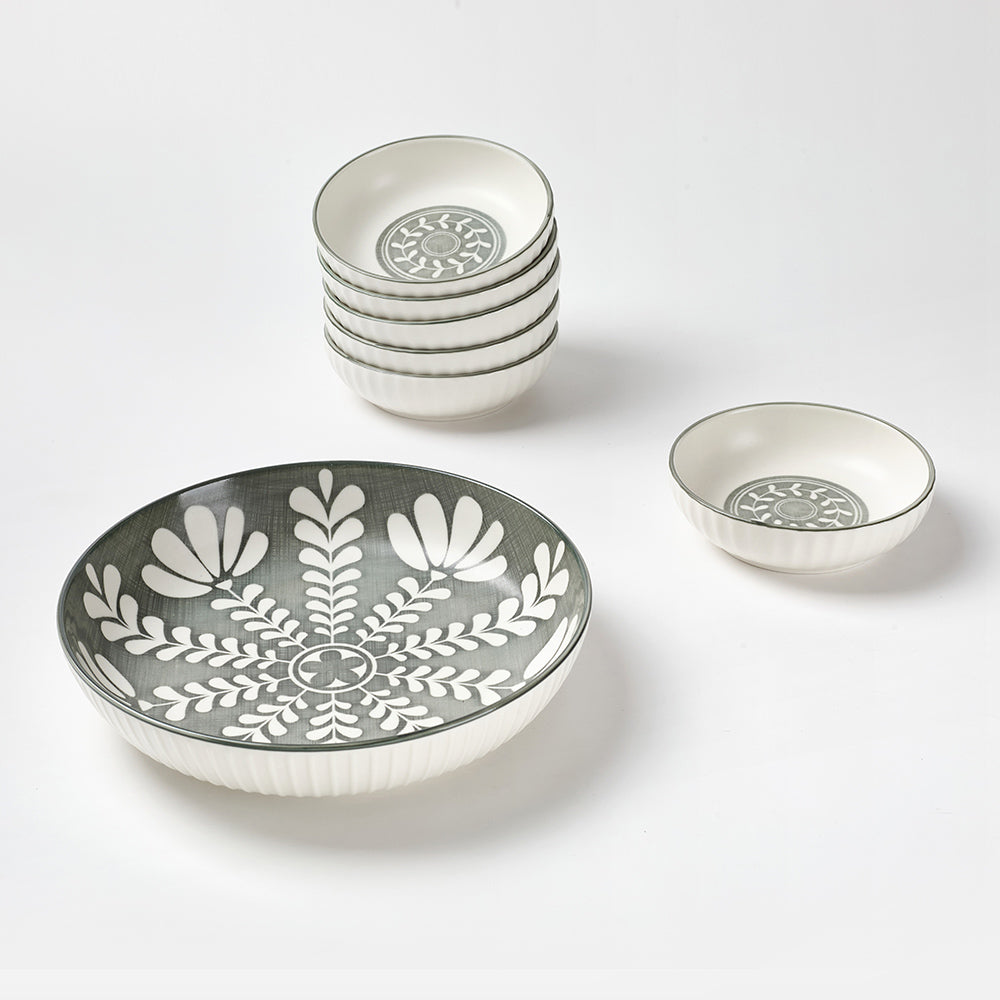 Scandinavian Folk Art Ceramic Bowl Set in Gray