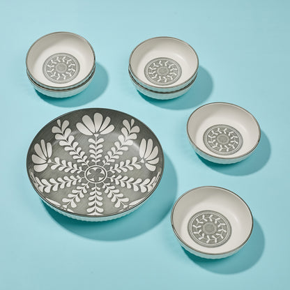 Scandinavian Folk Art Ceramic Bowl Set in Gray