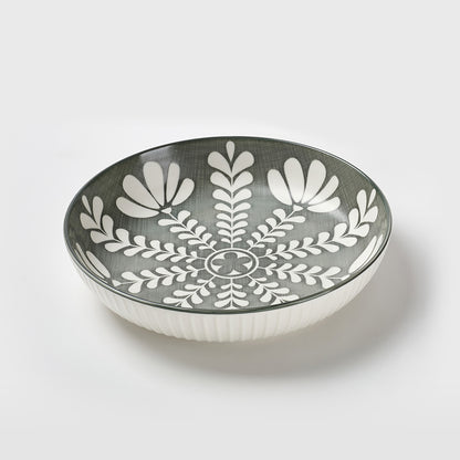 Scandinavian Folk Art Ceramic Bowl Set in Gray