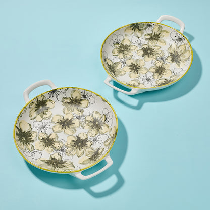Hand-Painted Yellow Flower Ceramic Baking Dishes with Handles