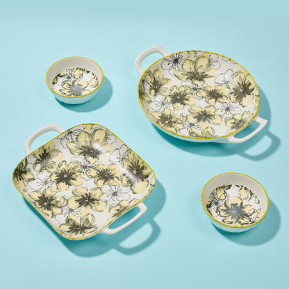 Yellow Botanical Print Ceramic Tableware Set