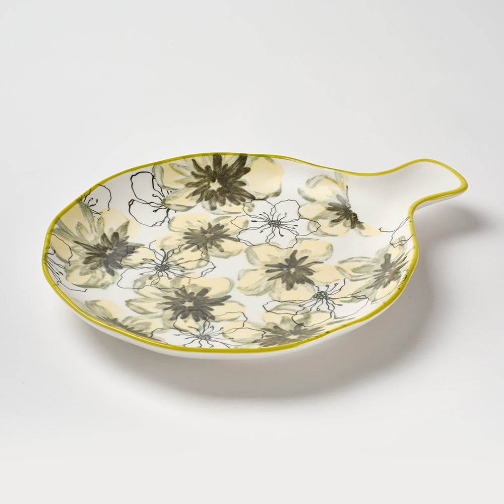Yellow Floral Pattern Ceramic Serving Set with Gold Rim